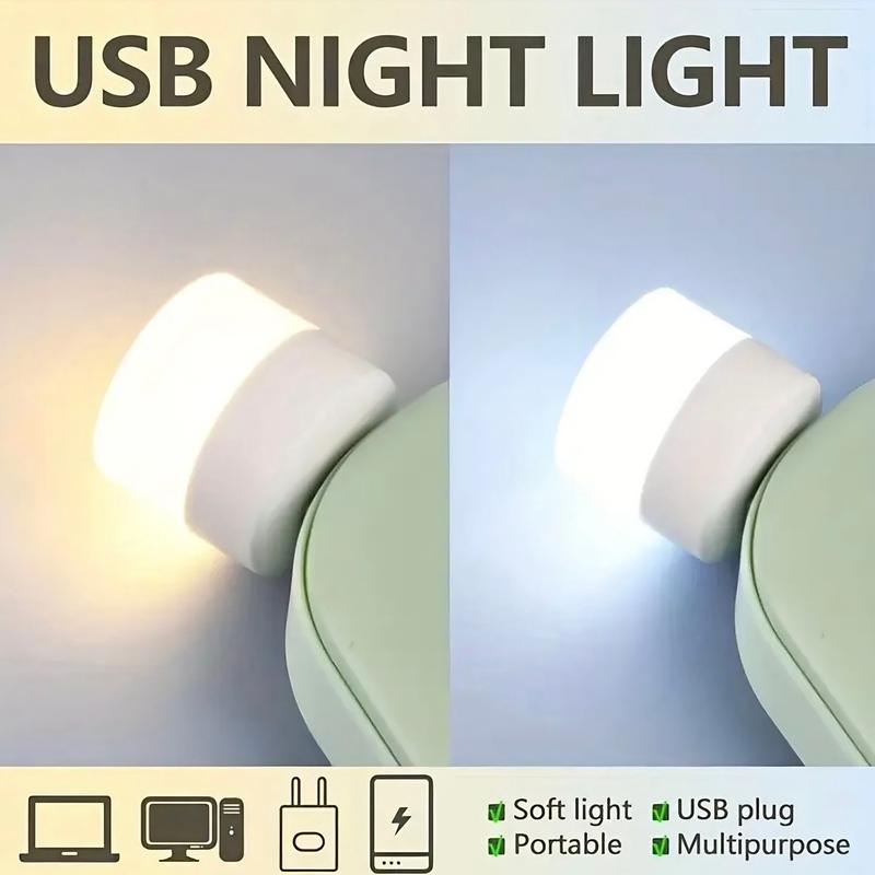 3-Pack USB LED Night Lights (White & Warm White Light) - Compact Design for Travel or Daily Use