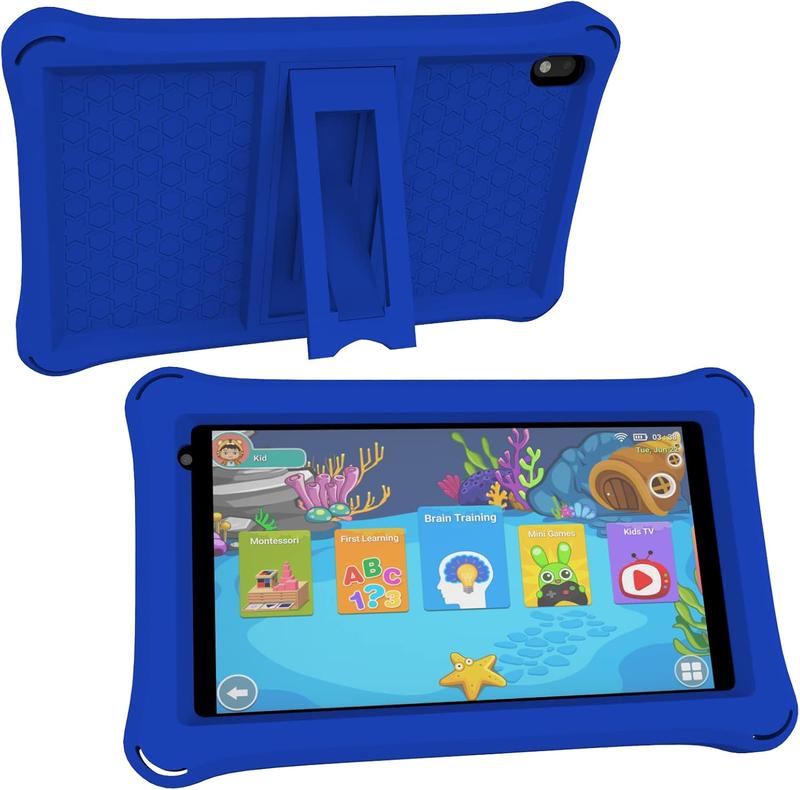 7 Inch  Tablet, Android Toddler Tablet, 32GB ROM+4GB RAM, Quad-core Processor, IPS HD Eye-Care Touchscreen, Dual Camera Tablets PC with Silicone Case Blue