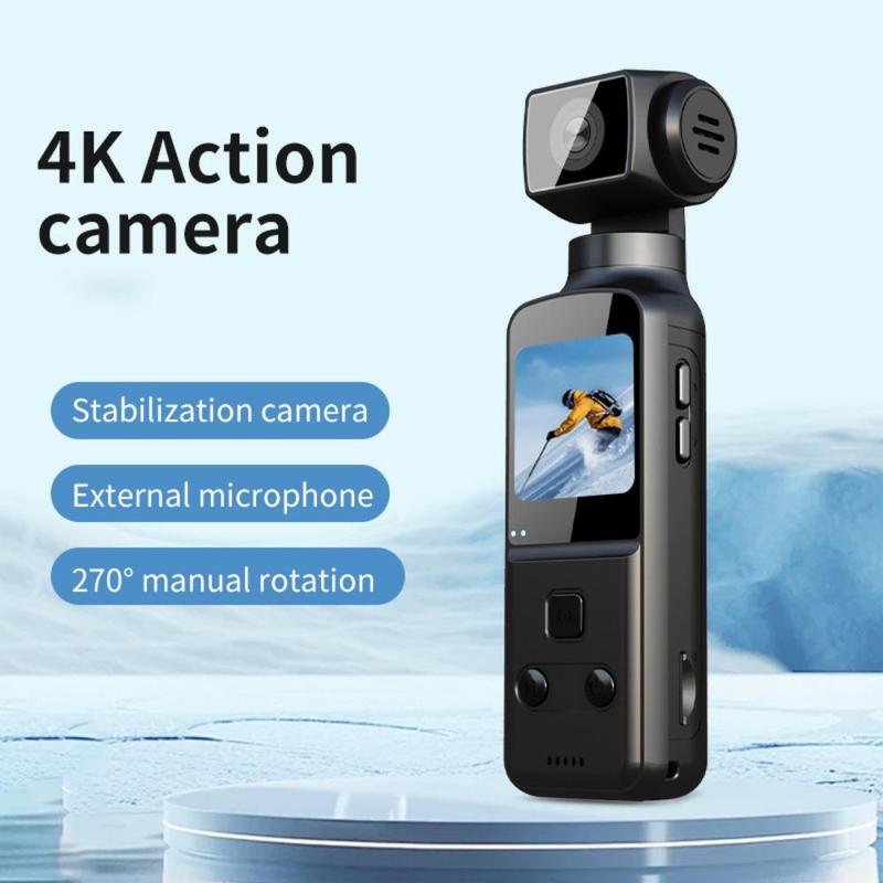 4K Action Camera, 270 Degree Rotatable Video Camera with 1.33 Inch CMOS, Anti-shake Action Camera for Video Recording