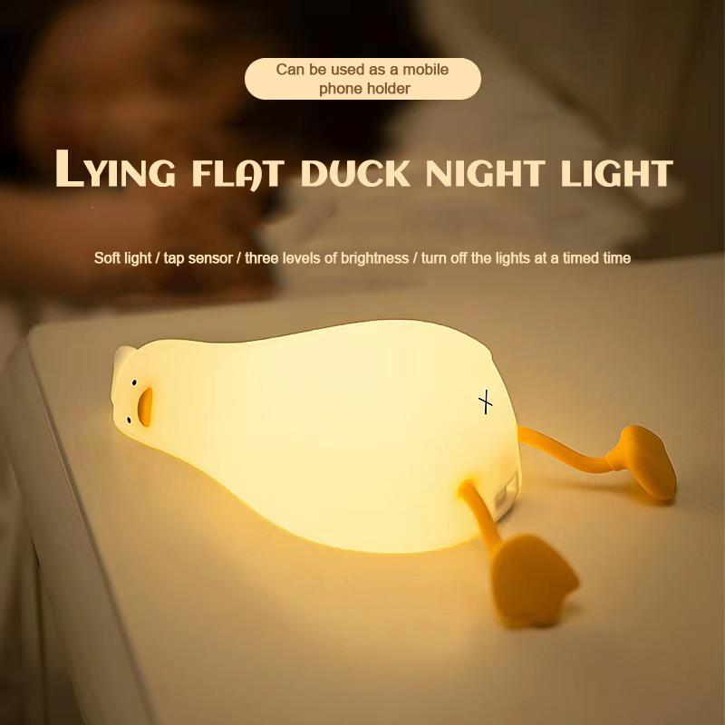 Soft Silicone USB Night Light in Yellow Duck Design, Featuring Three-Color Dimming, Cozy Bedside Lamp