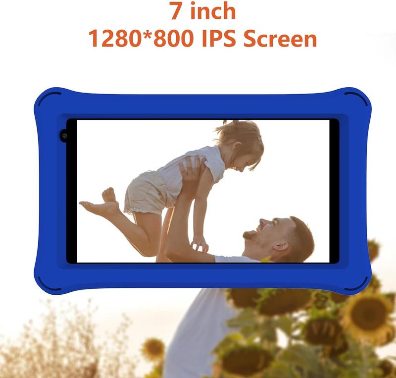 7 Inch  Tablet, Android Toddler Tablet, 32GB ROM+4GB RAM, Quad-core Processor, IPS HD Eye-Care Touchscreen, Dual Camera Tablets PC with Silicone Case Blue