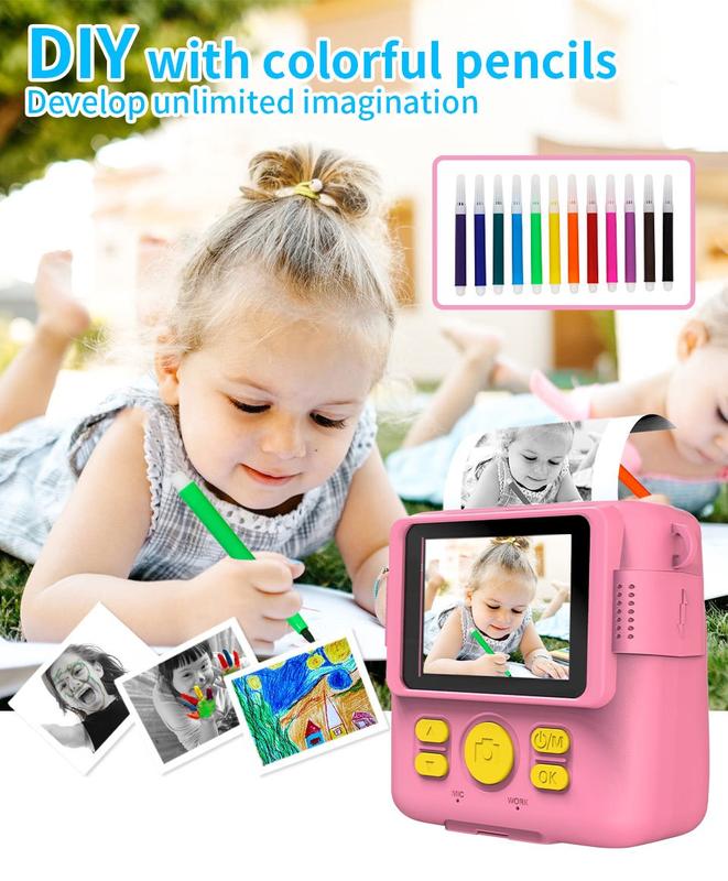 (0$ shipping  )Instant Print Camera for Kids with 32G SD Card, Christmas Birthday Gifts for Girls Boys, HD Digital Video with Games for Toddler, Portable Toy for 4 5 6 7 8 9 10 Year Old Girl Boy with 64GB SD Card print paper