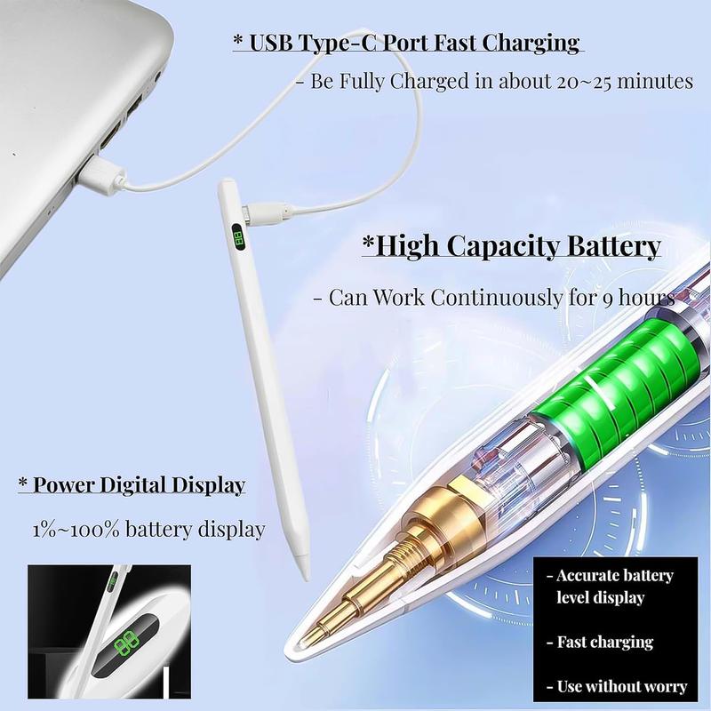 Stylus Pen for Touch Screen Smart Pen Pencil Compatible for iPad, Android Tablet Universal Rechargeable Stylus Pencil Upgrade Palm Rejection Precise Drawing & Writing (White)