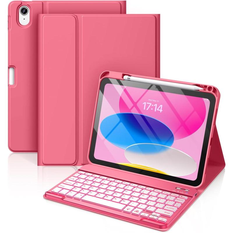 for iPad 10th Generation Case with Keyboard 10.9 Inch - 7 Colors Backlit  Detachable Folio Keyboard Cover with Pencil Holder for  iPad 10th Gen 2022 (Pink)