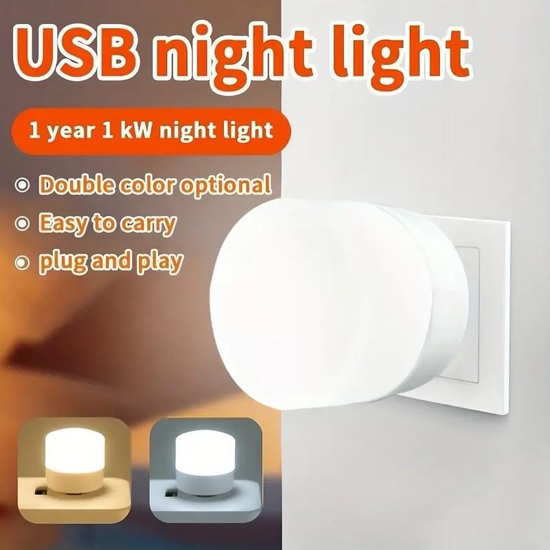 3-Pack USB LED Night Lights (White & Warm White Light) - Compact Design for Travel or Daily Use